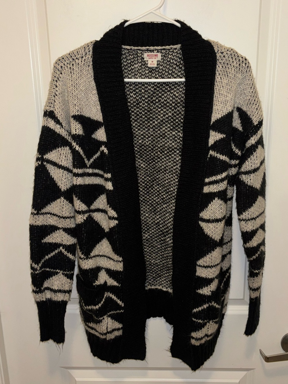 Mossimo Supply Co. Black and Cream Geometric Open-Front Cardigan